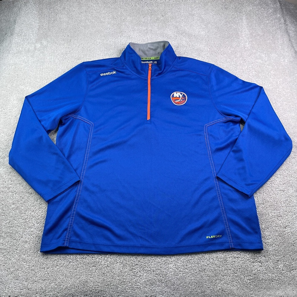 New York Islanders Sweater Mens 2XL XXL Blue Reebok Center Ice Half Zip Pullover